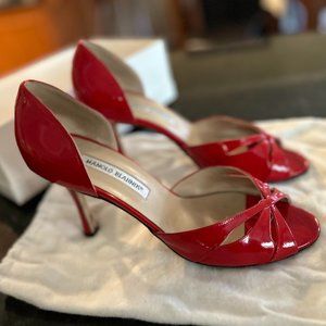 Manolo Blahnik Red Peep Toe Size 39